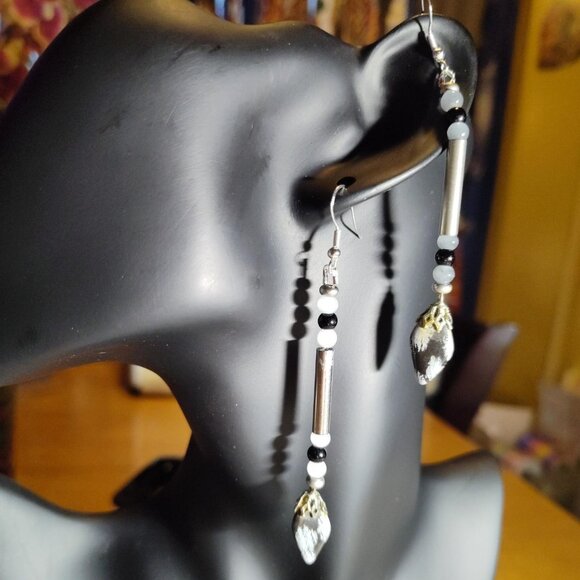 Handmade Upcycled Flowering Obsidian dangling Earrings. SHIPS FREE - Picture 5 of 5